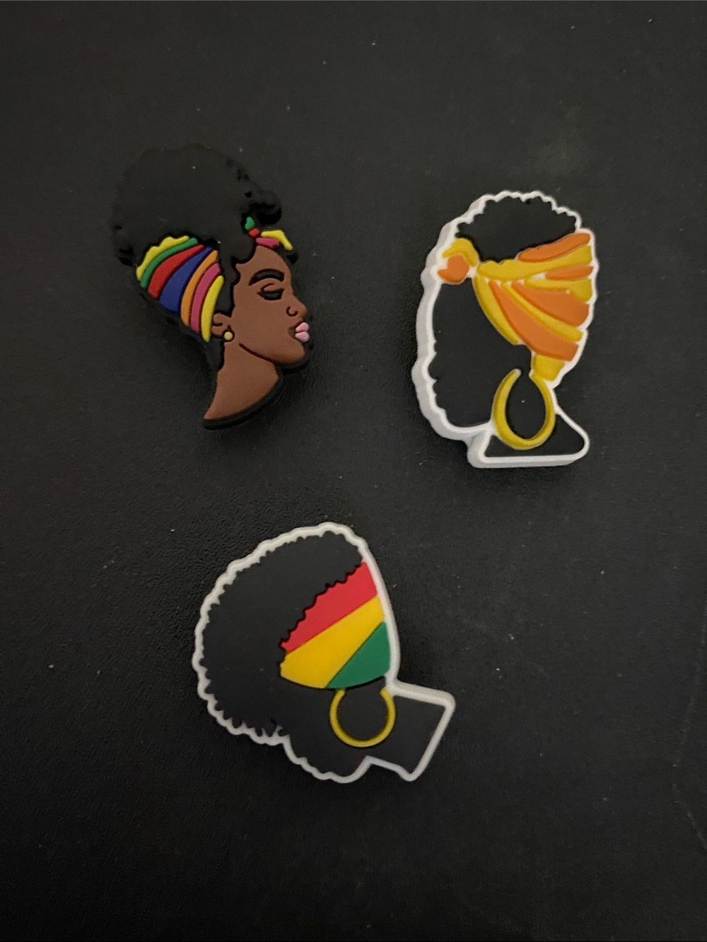 Afro Silhouette Shoe/Bag Charm Set with Colorful Headwraps